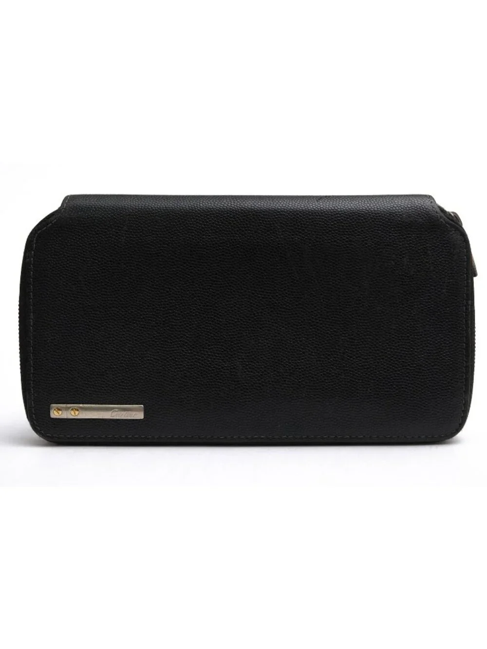 Cartier Wallet Leather Black Santos Coin Purse Round Zip Around